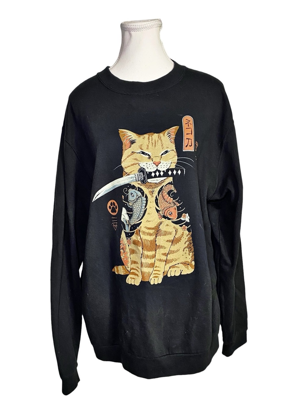 Pampling Samurai Cat Katana Graphic
Sweatshirt Black Unisex XL Tattoo Art